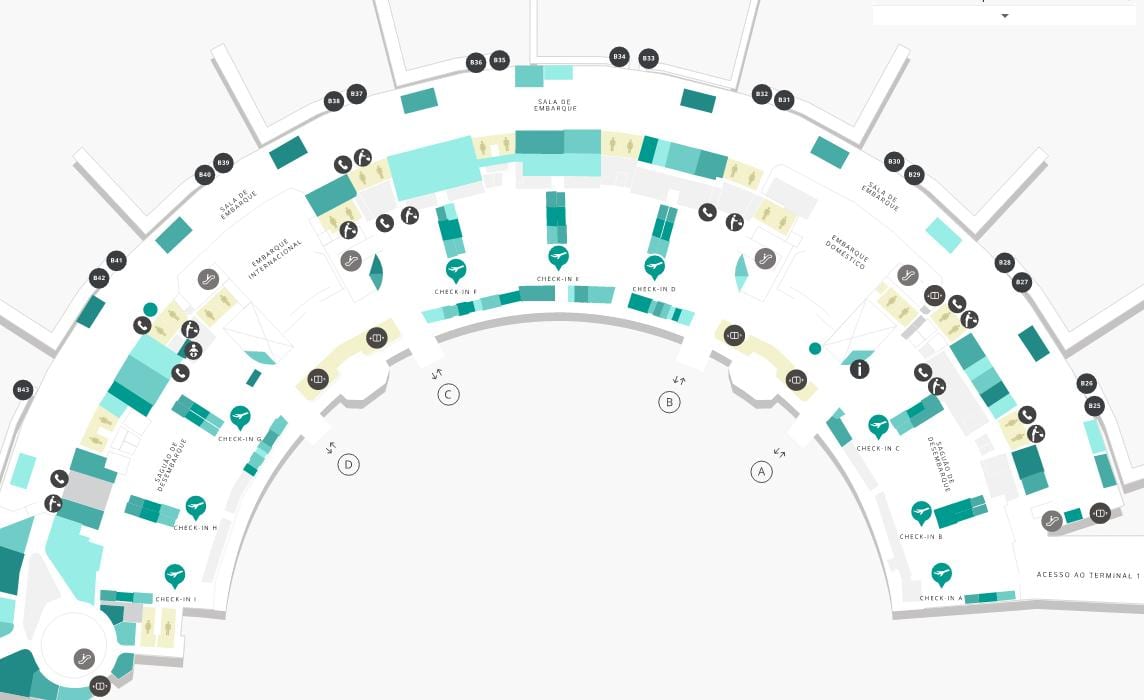 Mapa do aeroporto Galeão Terminal 2 Nivel 3