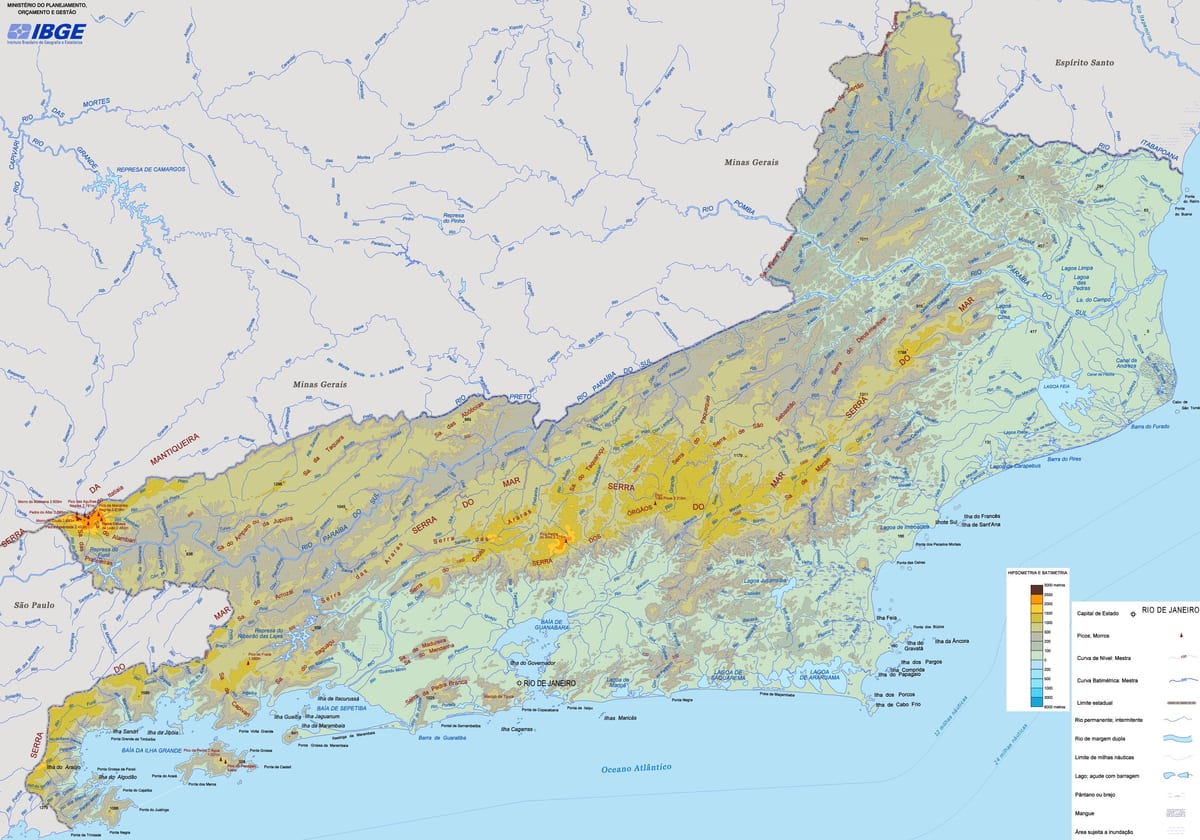 Mapa de alivio do estado de Río de Janeiro