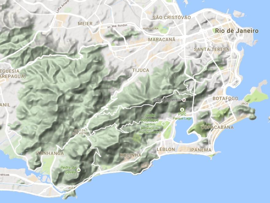 Mapa de alivio do Río de Xaneiro