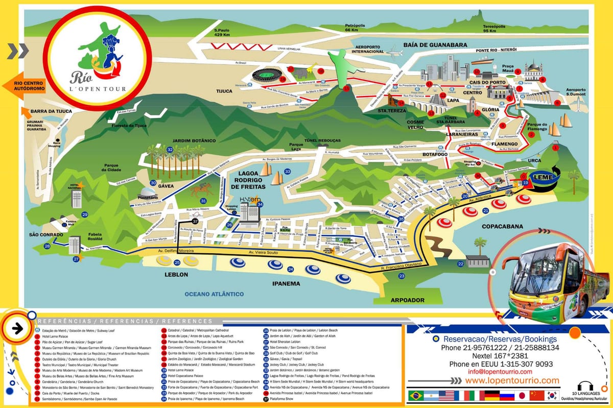 Mapa de Autobuses de turismo de Río de Janeiro