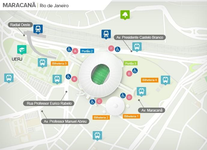 Mapa do estadio do Maracanã accès