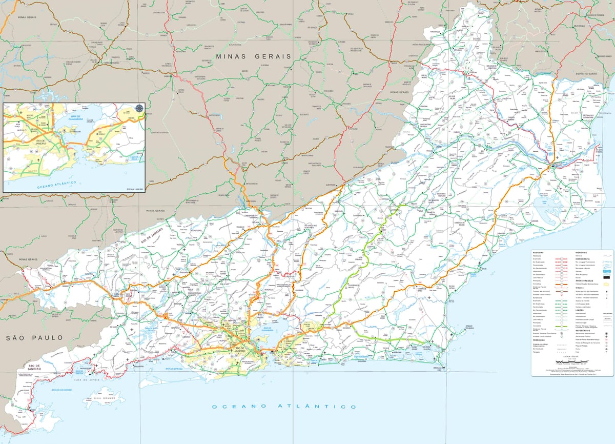 Mapa de estradas do estado do Río de Janeiro