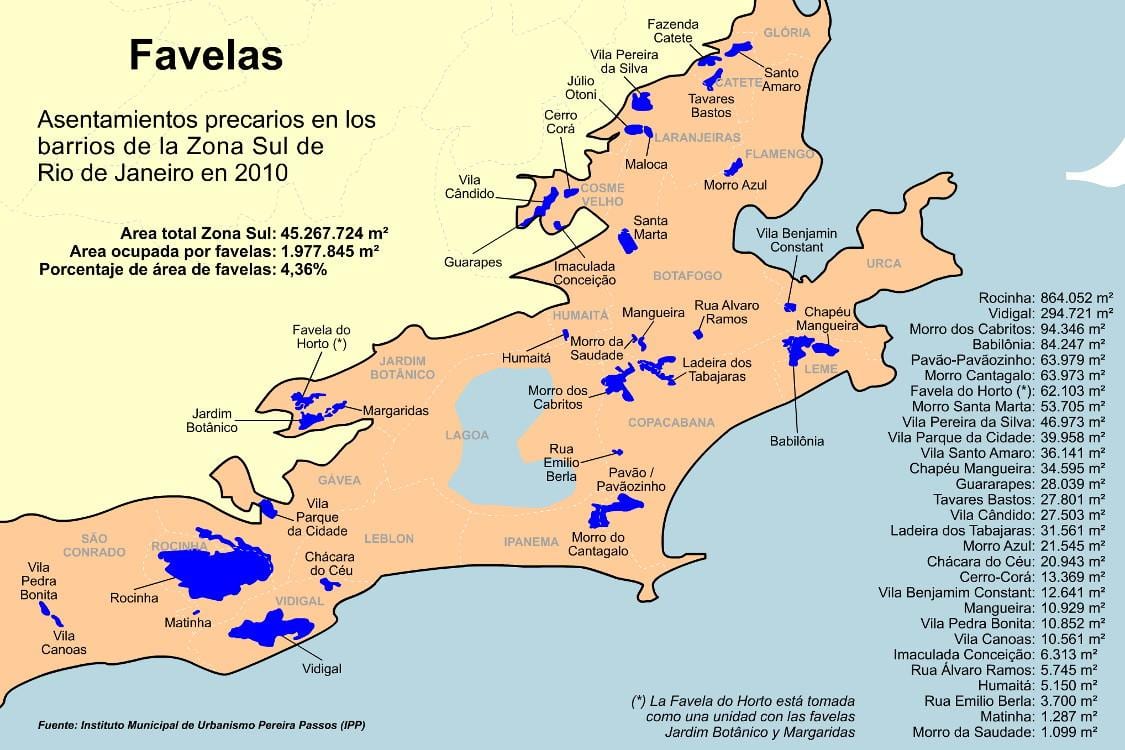 Mapa de favelas da zona Sur de Río de Janeiro