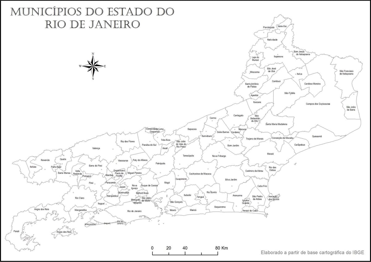 Mapa de Río de Janeiro en branco e negro