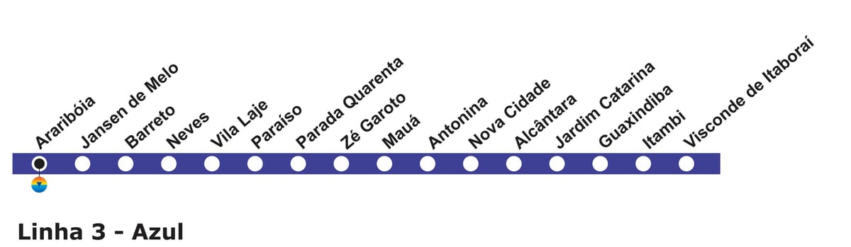 Mapa de Río de Janeiro metro - Liña 3 (azul)