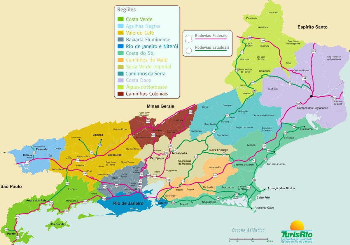 Mapa de rexións do estado de Río de Janeiro