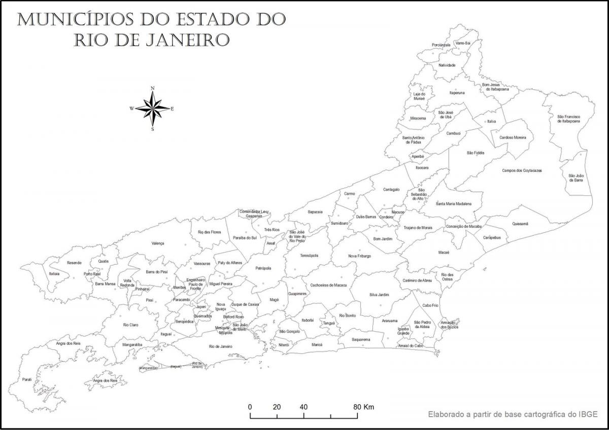 Mapa de Río de Janeiro en branco e negro