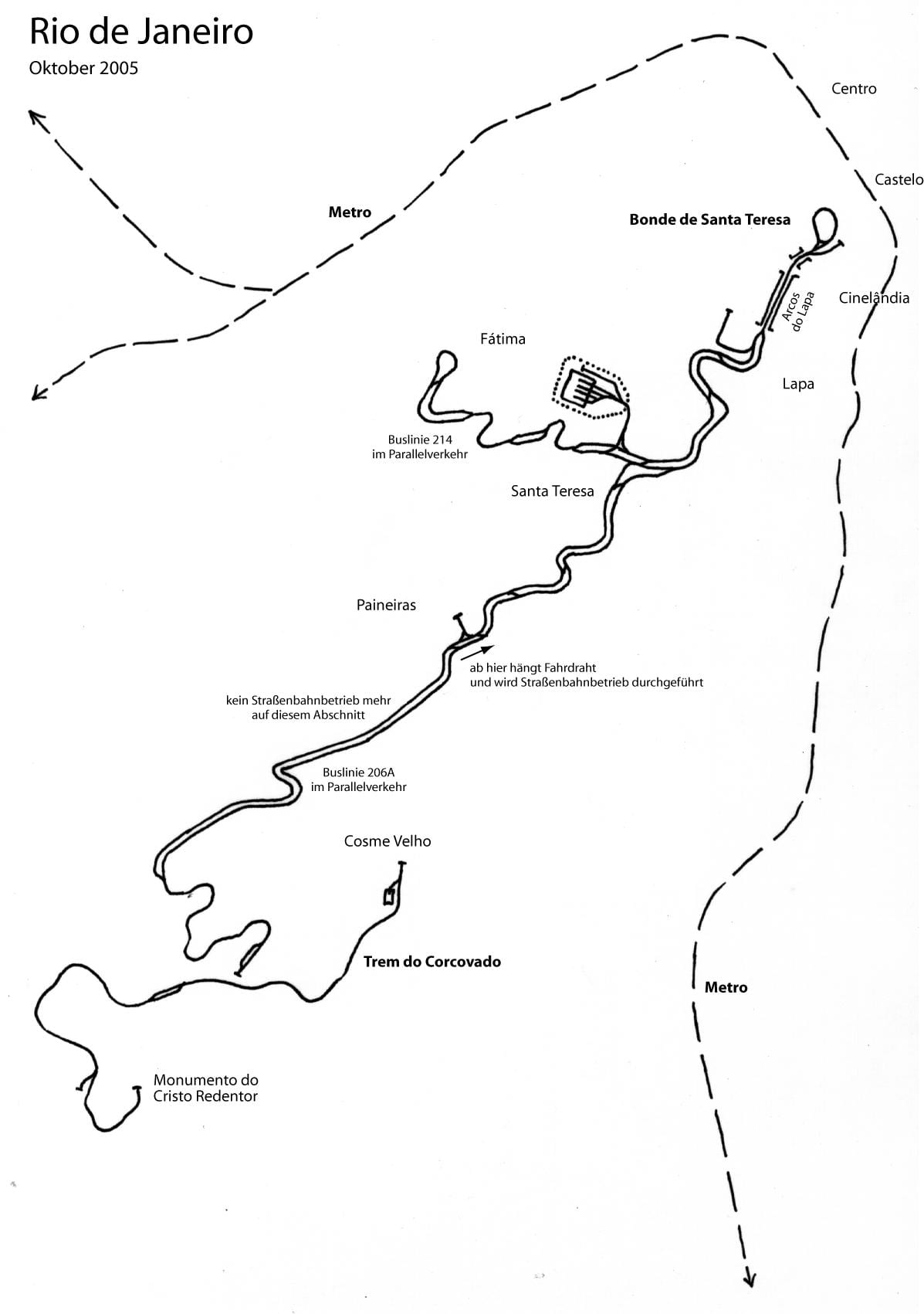 Mapa de Santa Teresa de tranvía - Liña 1