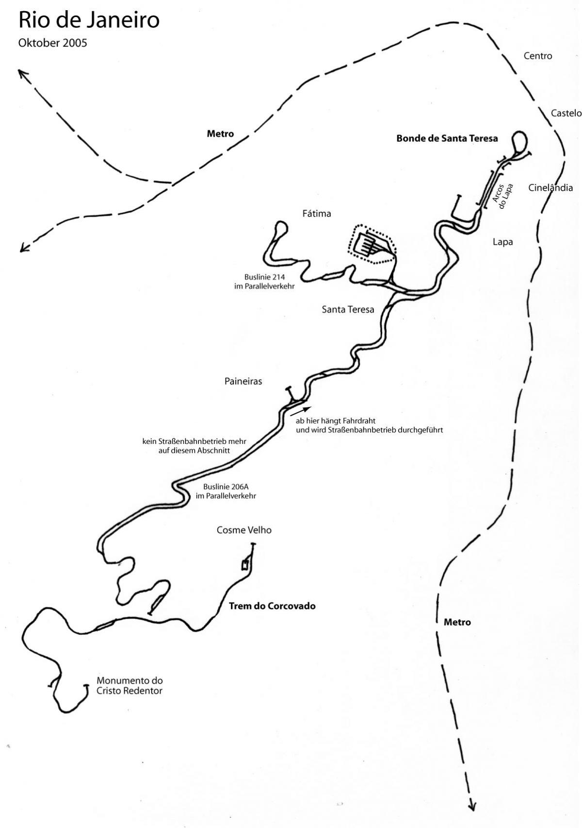 Mapa de Santa Teresa de tranvía - Liña 1
